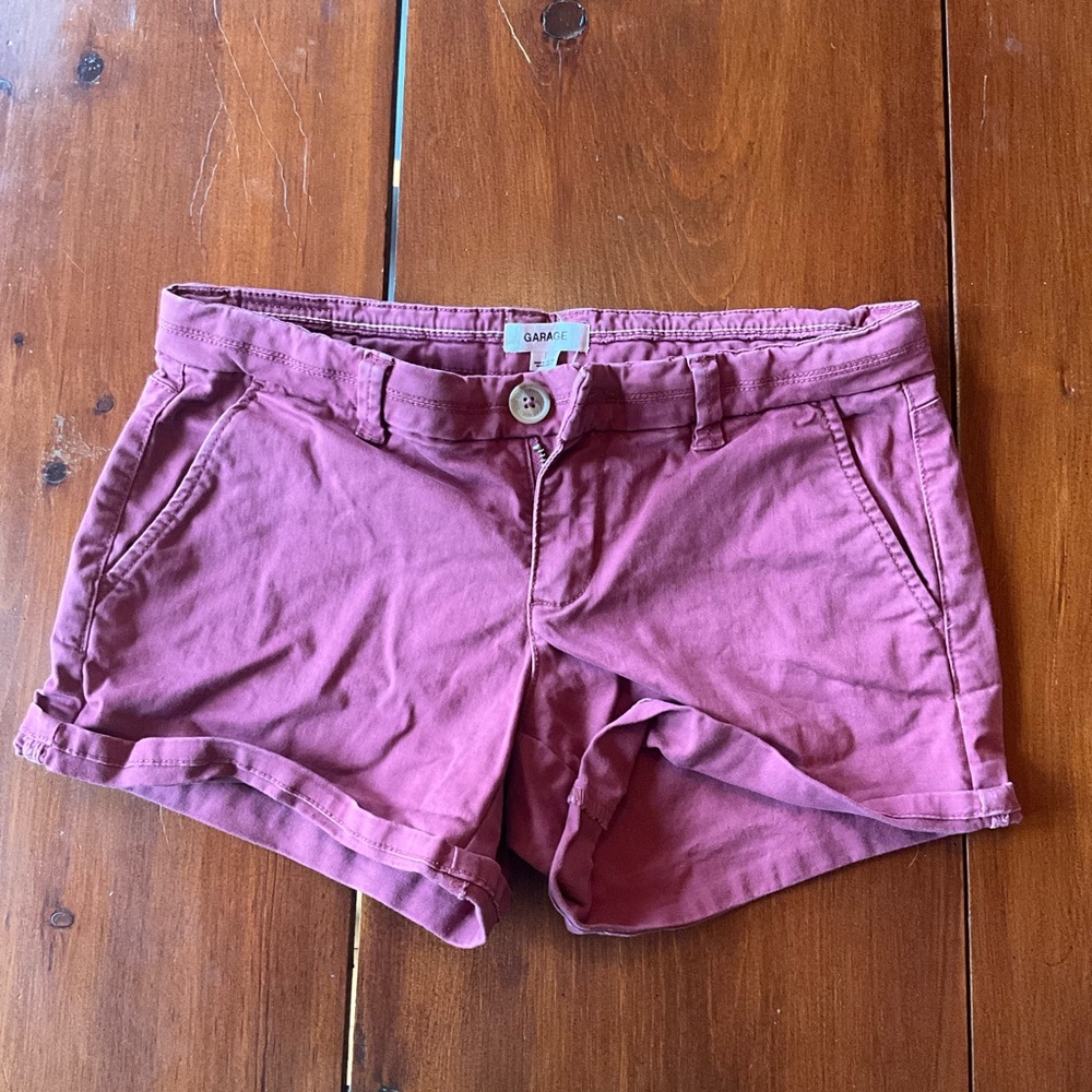 Red cargo shorts garage